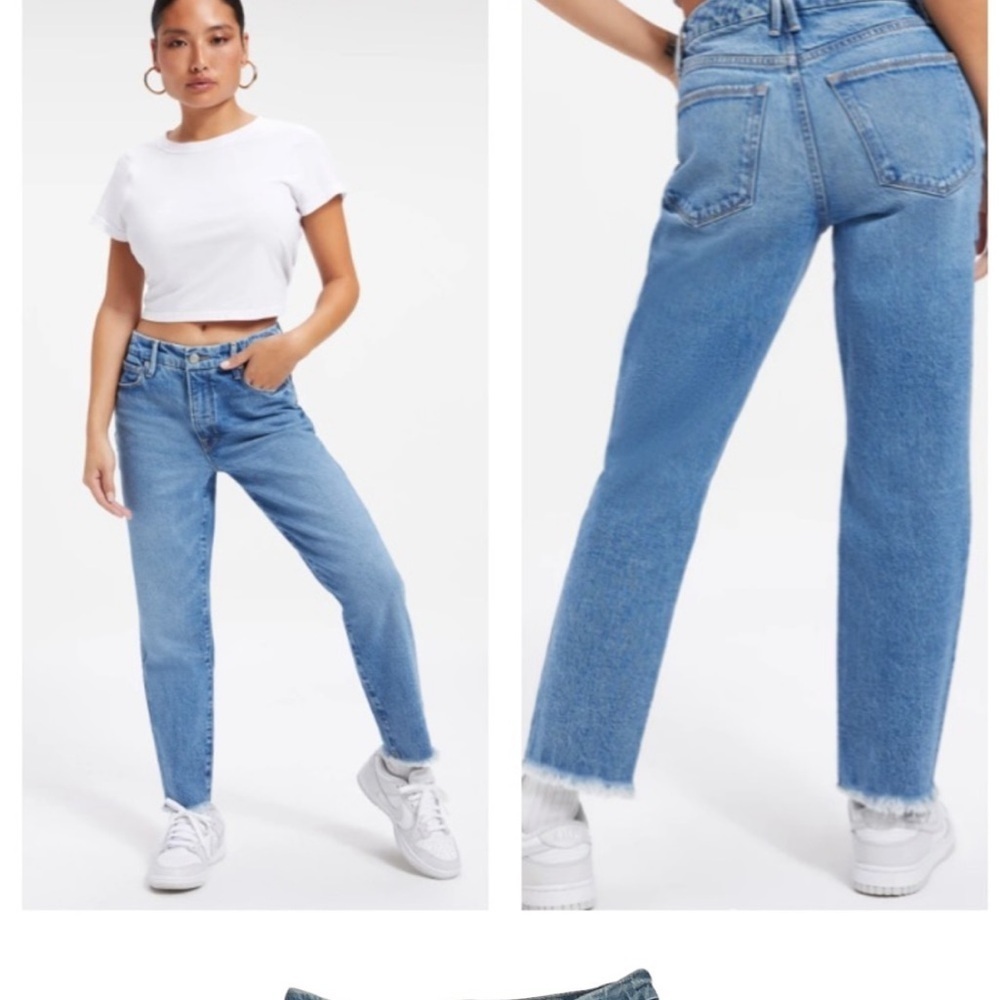 Good  American Good Girlfriend Frayed Jeans In Blue942 Size 6/28